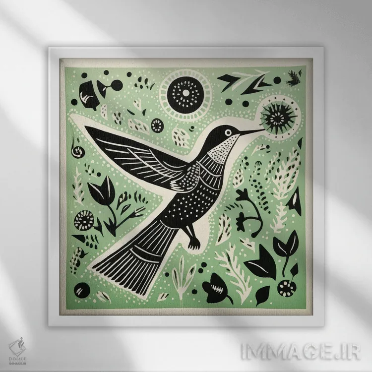 تابلو مرغ مگسخوار سبز اثر آلوک دیزاین - نمای قابدار سفید