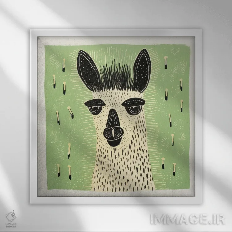 تابلو لامای سبز اثر آلوک دیزاین - نمای قابدار سفید