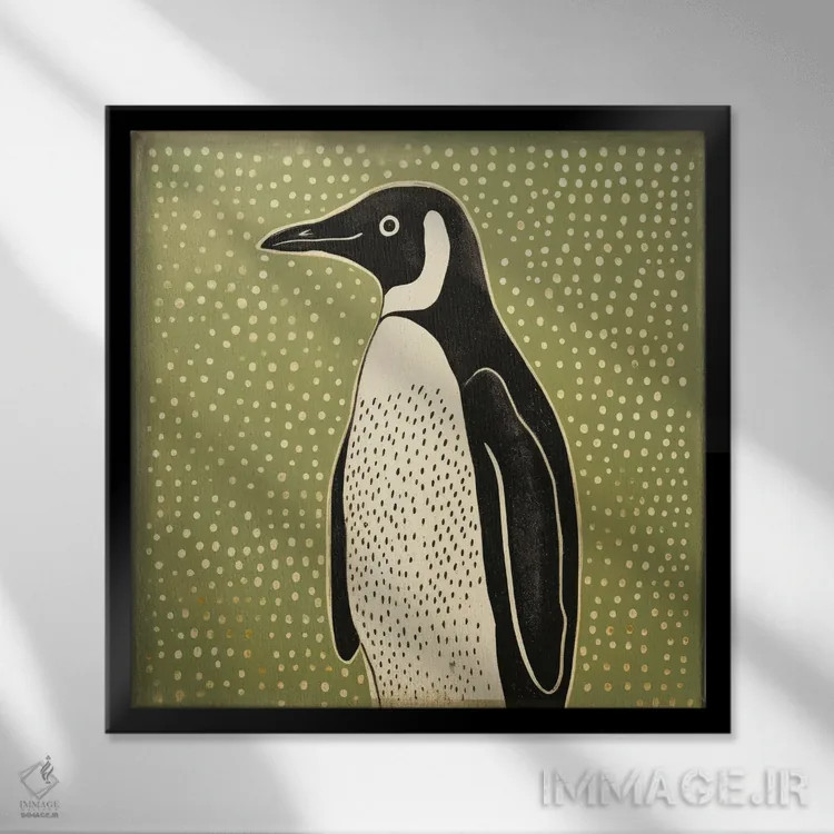 تابلو پنگوئن سبز اثر آلوک دیزاین - نمای قابدار مشکی