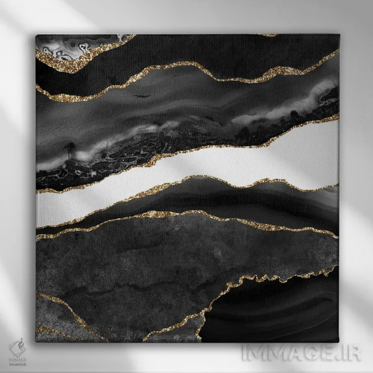تابلو بافت عقیق مشکی و طلایی VIII اثر آلوک دیزاین - نمای روبهرو روی دیوار