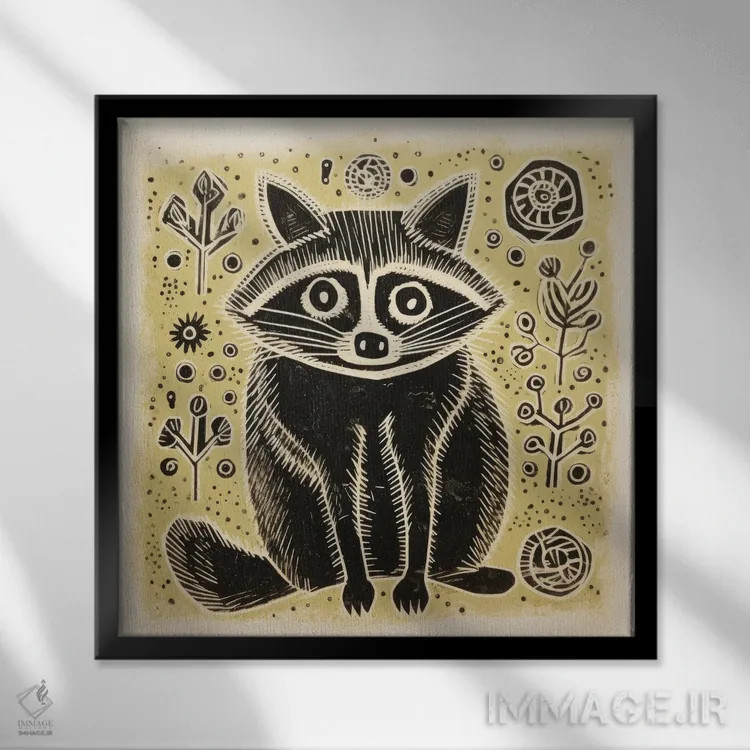 تابلو راکون سبز اثر آلوک دیزاین - نمای قابدار مشکی