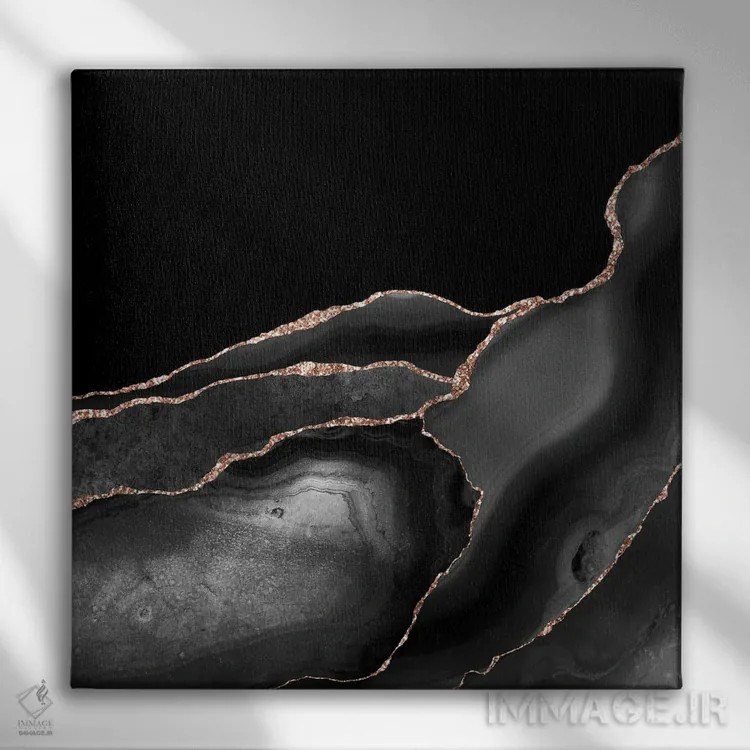 تابلو بافت عقیق رزگلد مشکی IV اثر آلوک دیزاین - نمای روبهرو روی دیوار