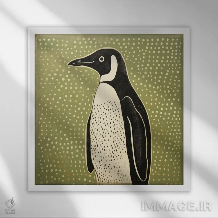 تابلو پنگوئن سبز اثر آلوک دیزاین - نمای قابدار سفید