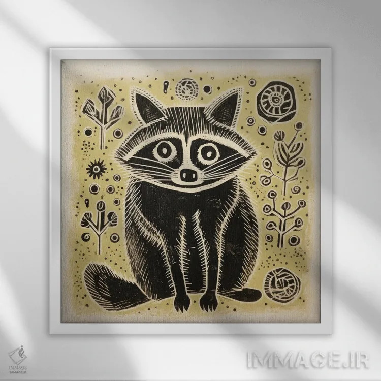 تابلو راکون سبز اثر آلوک دیزاین - نمای قابدار سفید