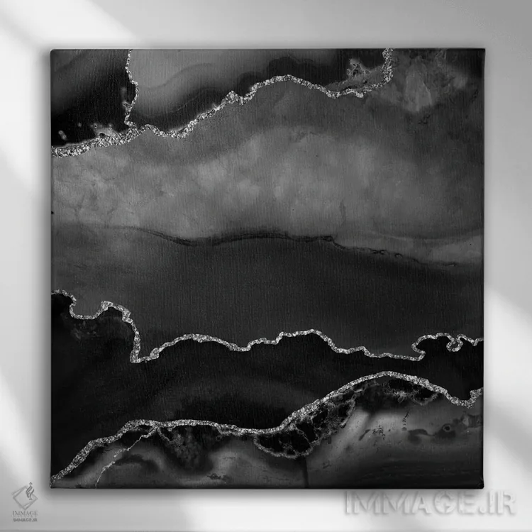 تابلو بافت عقیق نقرهای مشکی II اثر آلوک دیزاین - نمای روبهرو روی دیوار