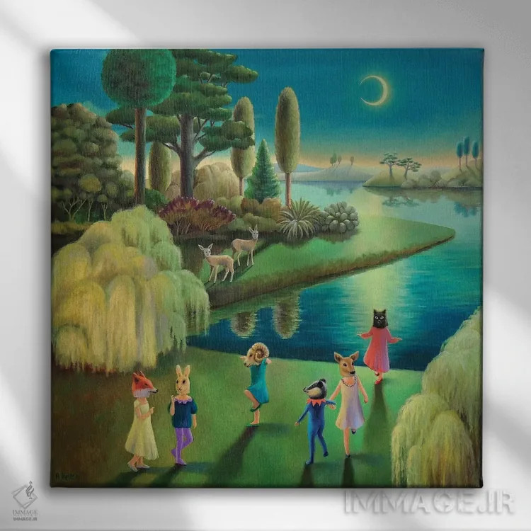 تابلو بالماسکه کنار دریاچه اثر آنتوانت کلی - نمای روبهرو روی دیوار