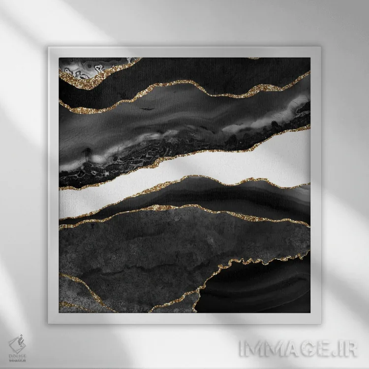 تابلو بافت عقیق مشکی و طلایی VIII اثر آلوک دیزاین - نمای قابدار سفید
