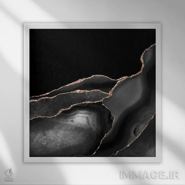 تابلو بافت عقیق رزگلد مشکی IV اثر آلوک دیزاین - نمای قابدار سفید
