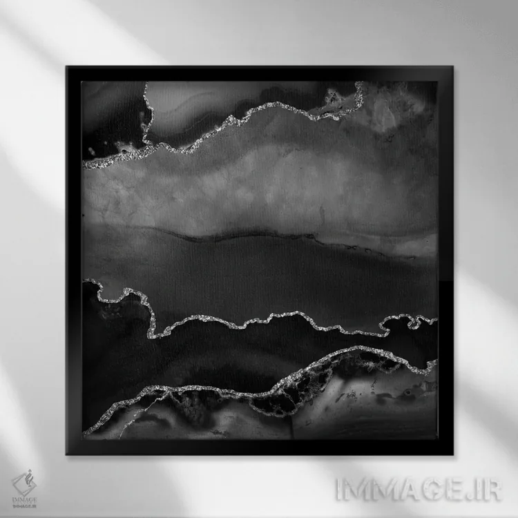تابلو بافت عقیق نقرهای مشکی II اثر آلوک دیزاین - نمای قابدار مشکی