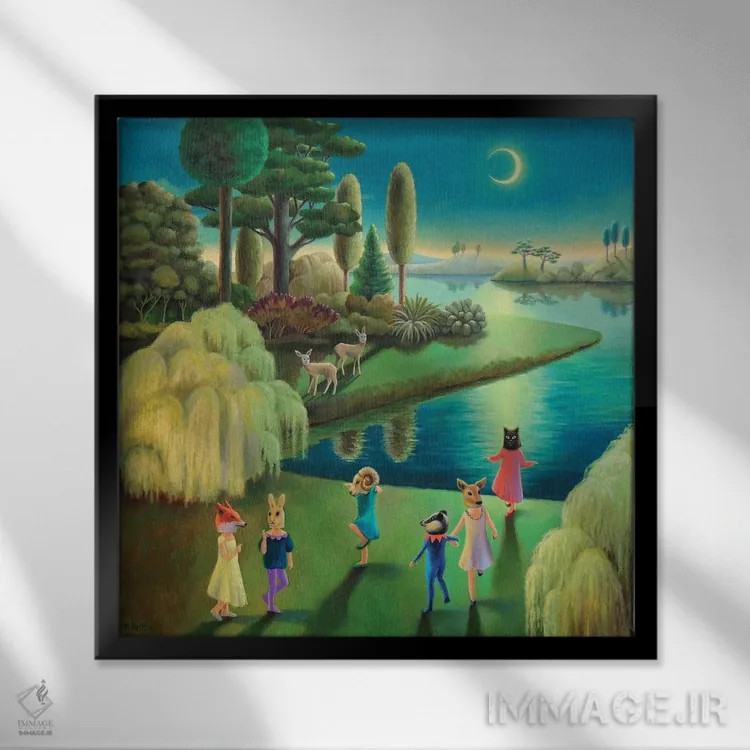 تابلو بالماسکه کنار دریاچه اثر آنتوانت کلی - نمای قابدار مشکی