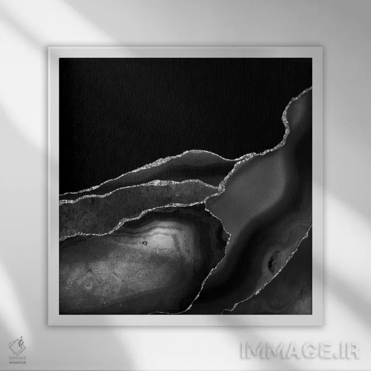 تابلو بافت عقیق نقرهای مشکی IV اثر آلوک دیزاین - نمای قابدار سفید