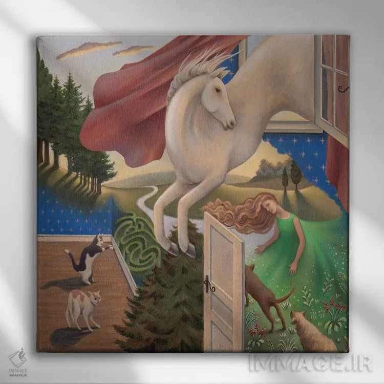 تابلو رویای یک اسب سفید اثر آنتوانت کلی - نمای روبهرو روی دیوار