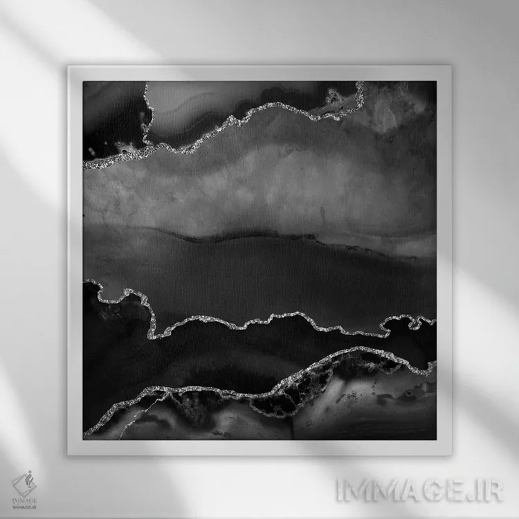 تابلو بافت عقیق نقرهای مشکی II اثر آلوک دیزاین - نمای قابدار سفید