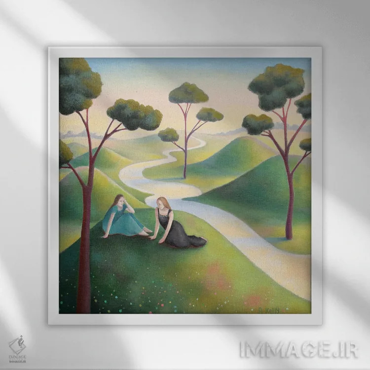 تابلو دو دوست اثر آنتوانت کلی - نمای قابدار سفید