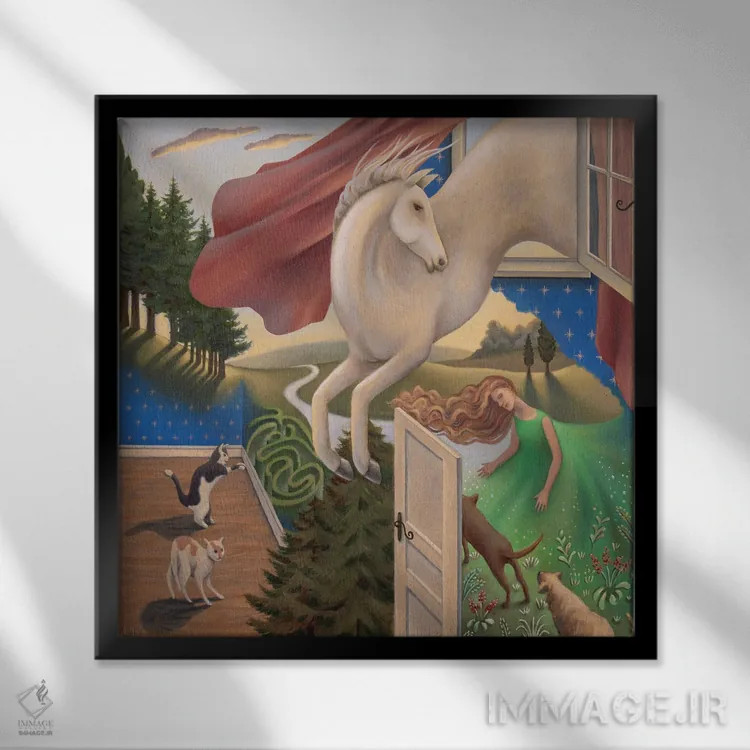 تابلو رویای یک اسب سفید اثر آنتوانت کلی - نمای قابدار مشکی
