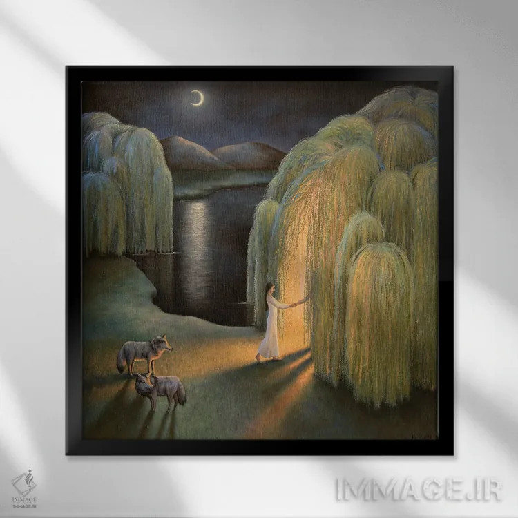 تابلو بیدهای گریان اثر آنتوانت کلی - نمای قابدار مشکی