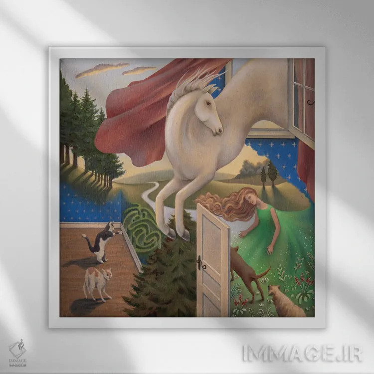 تابلو رویای یک اسب سفید اثر آنتوانت کلی - نمای قابدار سفید
