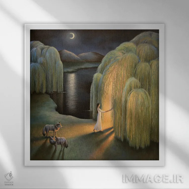 تابلو بیدهای گریان اثر آنتوانت کلی - نمای قابدار سفید