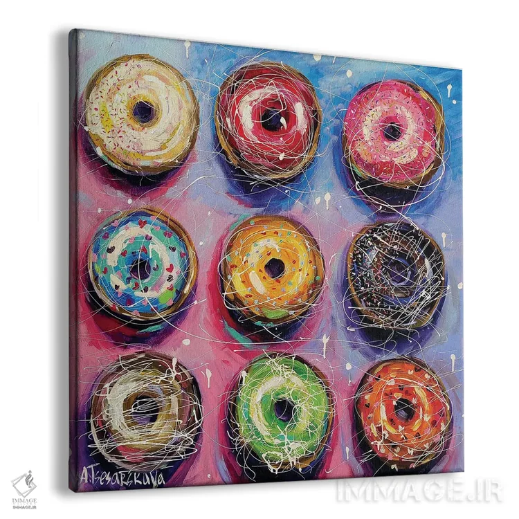 تابلو دوناتهای رنگارنگ اثر آلیاکساندرا تسسارسکایا - نمای پرسپکتیو محصول