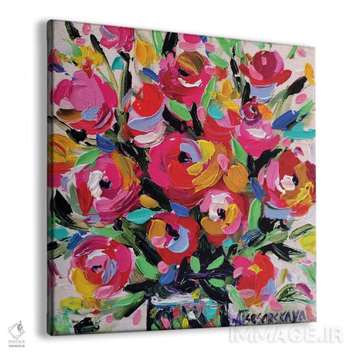 تابلو گلهای قرمز در گلدان اثر آلیاکساندرا تسسارسکایا - نمای پرسپکتیو محصول