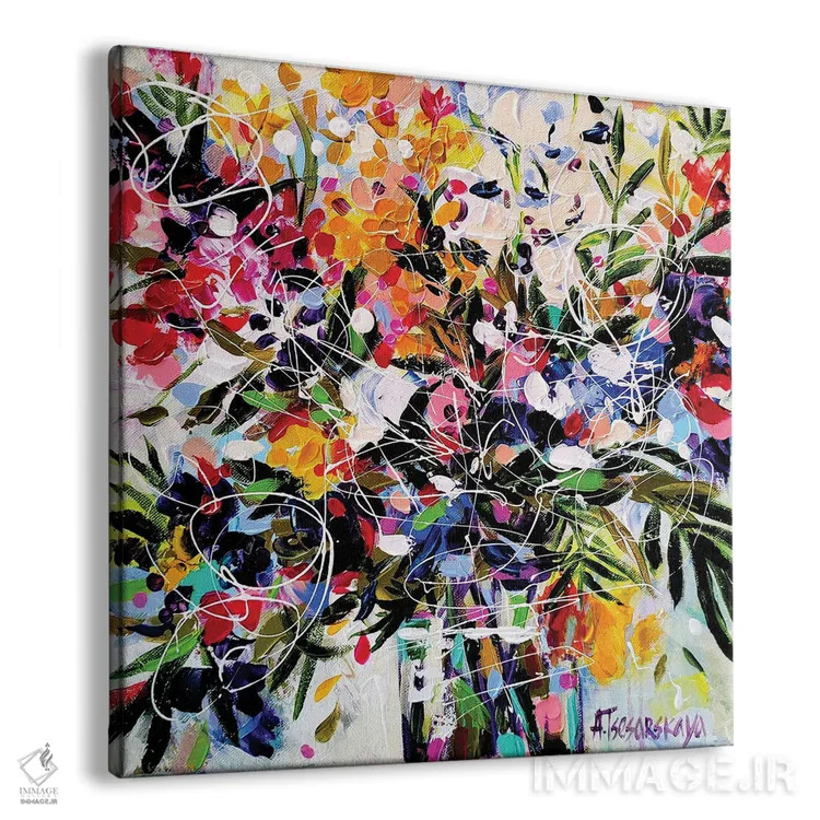 تابلو گلهای پاییزی در گلدان ۱ اثر آلیاکساندرا تسسارسکایا - نمای پرسپکتیو محصول