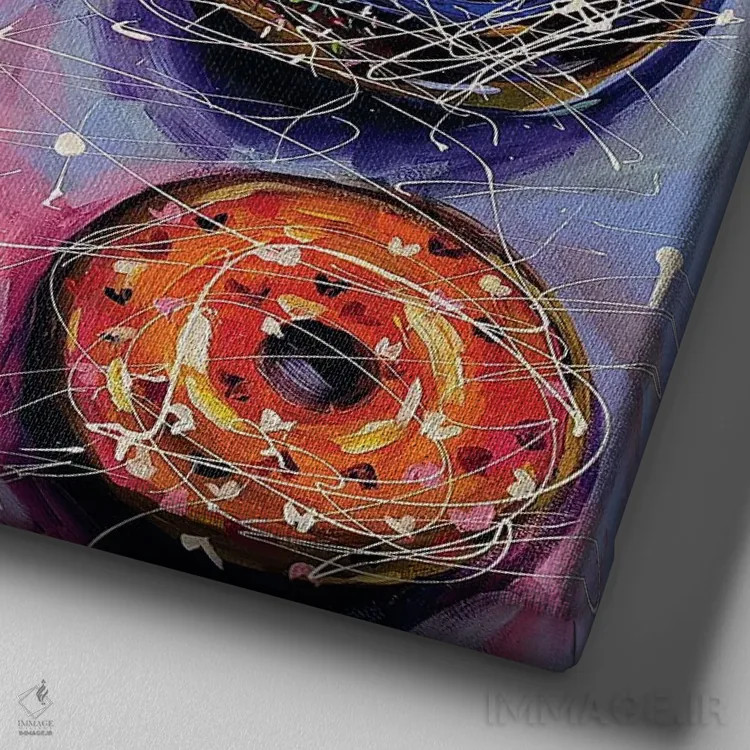 تابلو دوناتهای رنگارنگ اثر آلیاکساندرا تسسارسکایا - نمای نزدیک بافت بوم