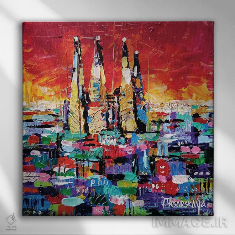 تابلو غروب در بارسلون اثر آلیاکساندرا تسسارسکایا - نمای روبهرو روی دیوار