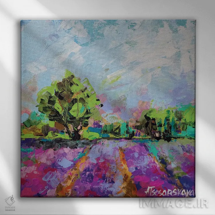 تابلو اسطوخودوس (گیاه) اثر آلیاکساندرا تسسارسکایا - نمای روبهرو روی دیوار