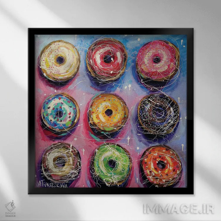 تابلو دوناتهای رنگارنگ اثر آلیاکساندرا تسسارسکایا - نمای قابدار مشکی