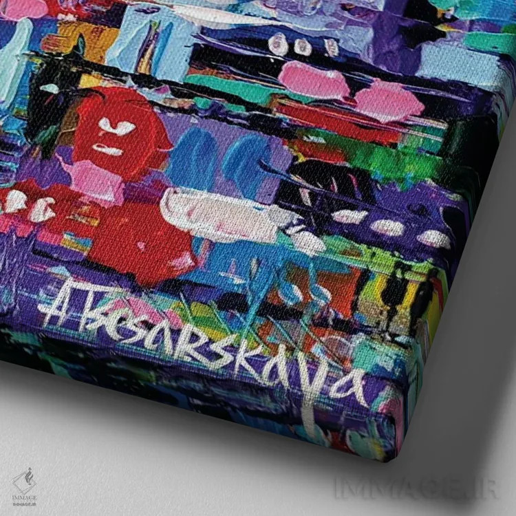 تابلو غروب در بارسلون اثر آلیاکساندرا تسسارسکایا - نمای نزدیک بافت بوم