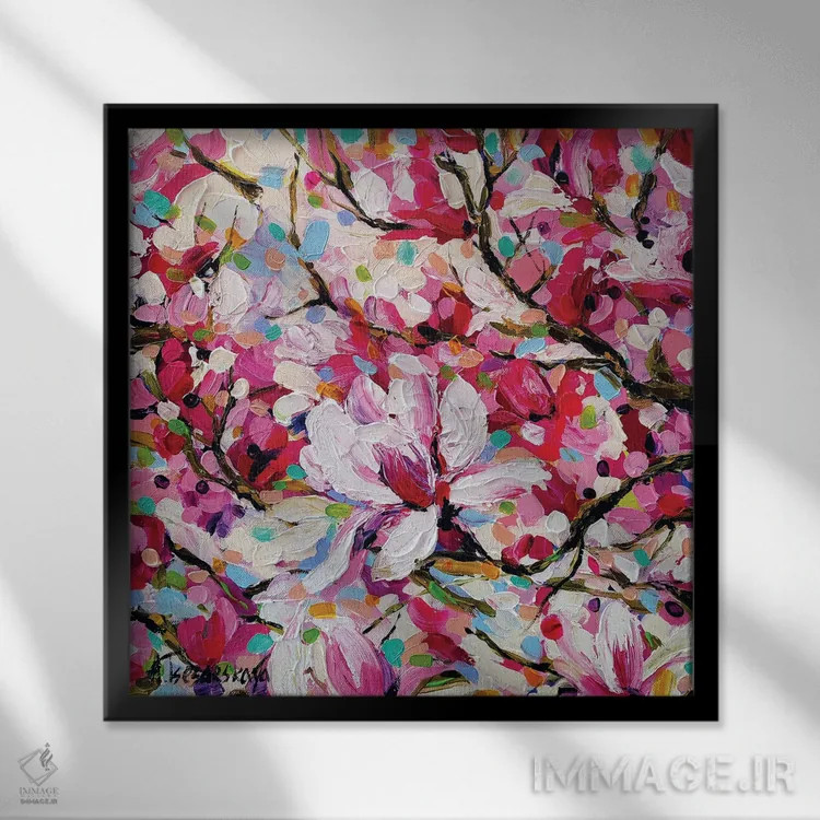 تابلو مزرعه مگنولیاها اثر آلیاکساندرا تسسارسکایا - نمای قابدار مشکی