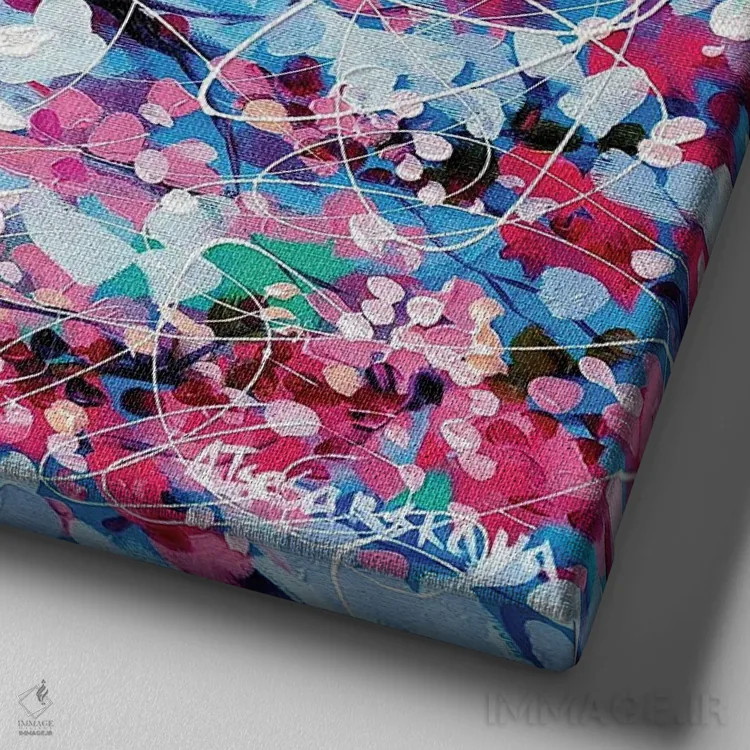 تابلو درخت شکوفه گیلاس اثر آلیاکساندرا تسسارسکایا - نمای نزدیک بافت بوم