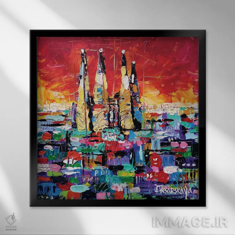تابلو غروب در بارسلون اثر آلیاکساندرا تسسارسکایا - نمای قابدار مشکی