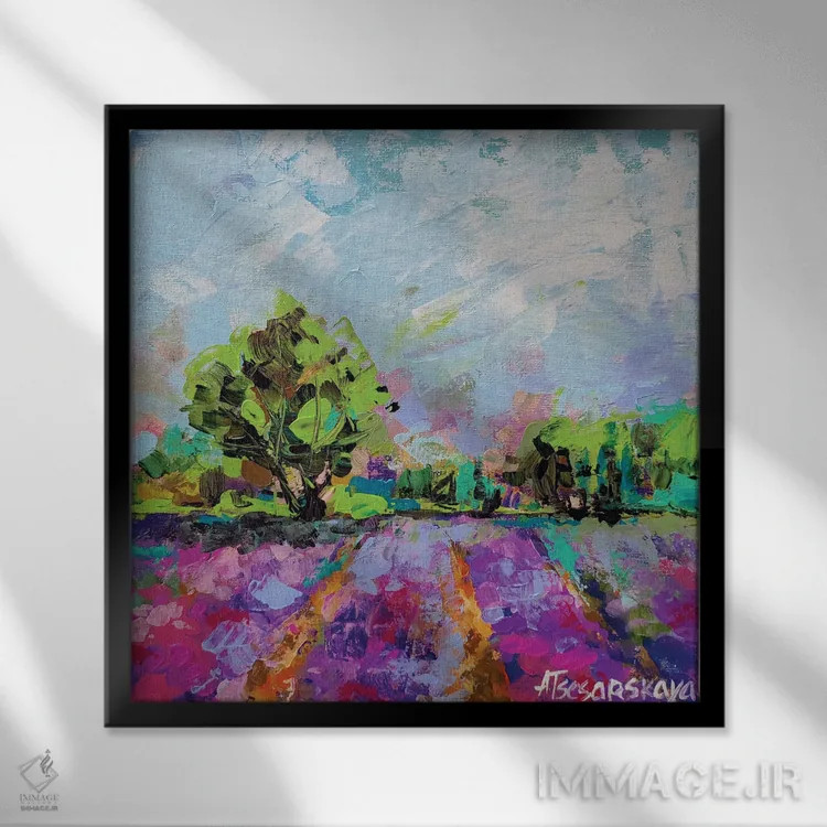 تابلو اسطوخودوس (گیاه) اثر آلیاکساندرا تسسارسکایا - نمای قابدار مشکی