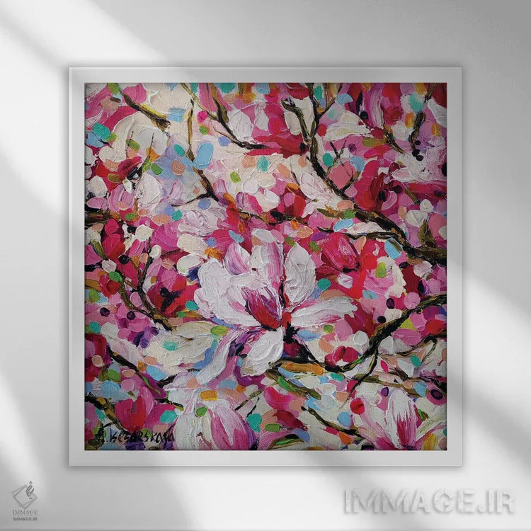 تابلو مزرعه مگنولیاها اثر آلیاکساندرا تسسارسکایا - نمای قابدار سفید