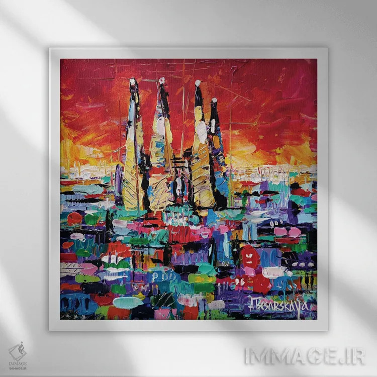 تابلو غروب در بارسلون اثر آلیاکساندرا تسسارسکایا - نمای قابدار سفید