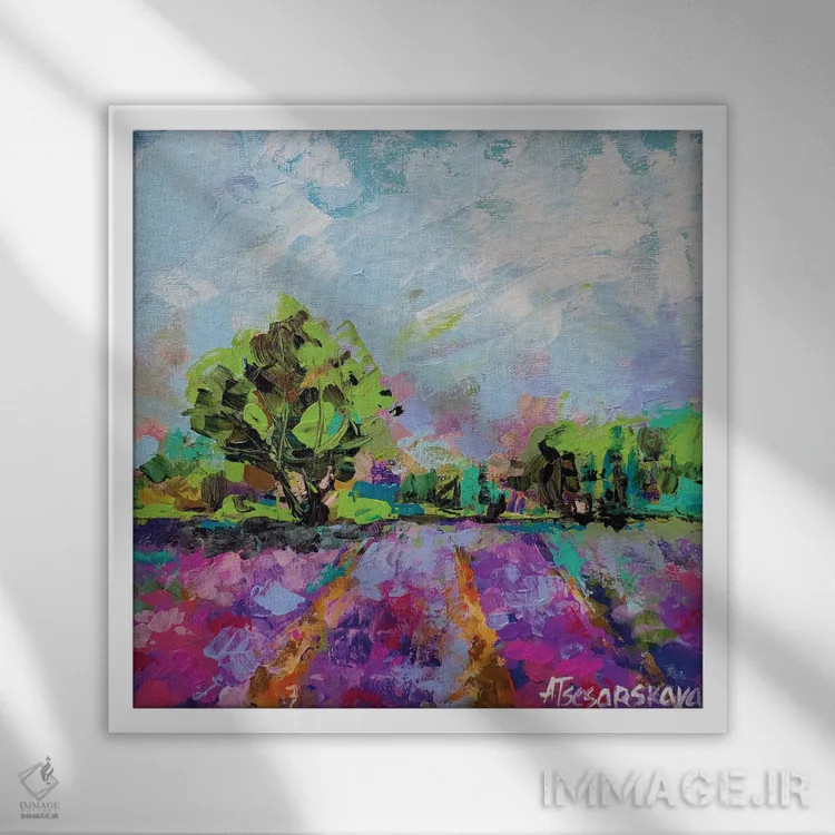 تابلو اسطوخودوس (گیاه) اثر آلیاکساندرا تسسارسکایا - نمای قابدار سفید