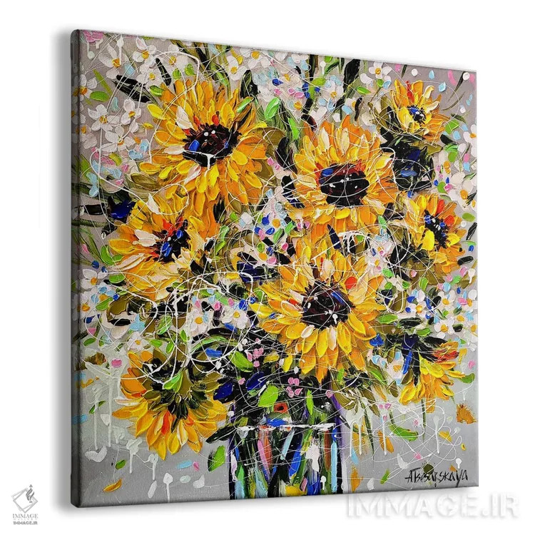 تابلو آفتابگردانها در گلدان اثر آلیاکساندرا تسسارسکایا - نمای پرسپکتیو محصول