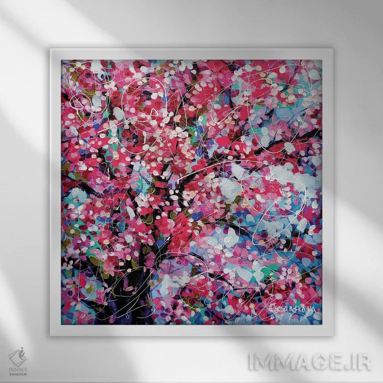 تابلو درخت شکوفه گیلاس اثر آلیاکساندرا تسسارسکایا - نمای قابدار سفید