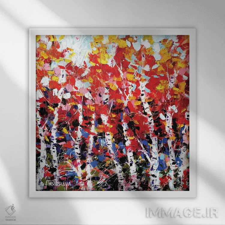 تابلو جنگل پاییزی ۱ اثر آلیاکساندرا تسسارسکایا - نمای قابدار سفید