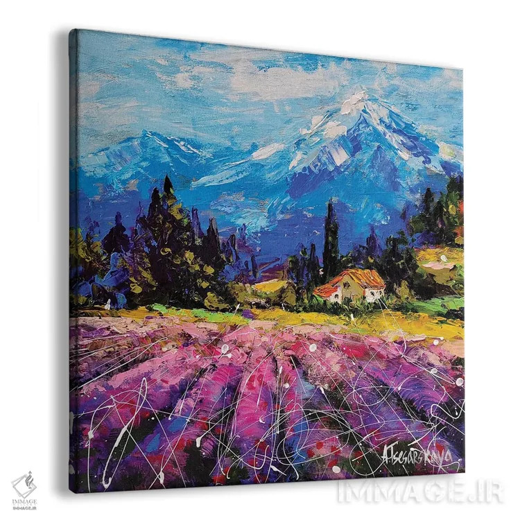 تابلو مزرعه اسطوخودوس با کوه اثر آلیاکساندرا تسسارسکایا - نمای پرسپکتیو محصول