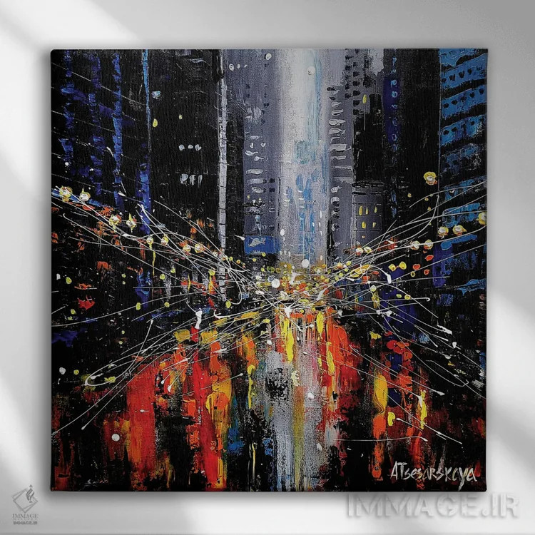 تابلو نیویورک در شب اثر آلیاکساندرا تسسارسکایا - نمای روبهرو روی دیوار
