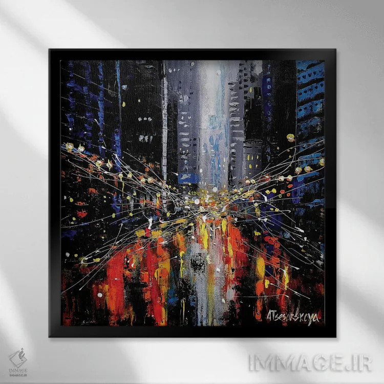 تابلو نیویورک در شب اثر آلیاکساندرا تسسارسکایا - نمای قابدار مشکی