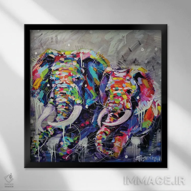 تابلو فیلهای وحشی اثر آلیاکساندرا تسسارسکایا - نمای قابدار مشکی