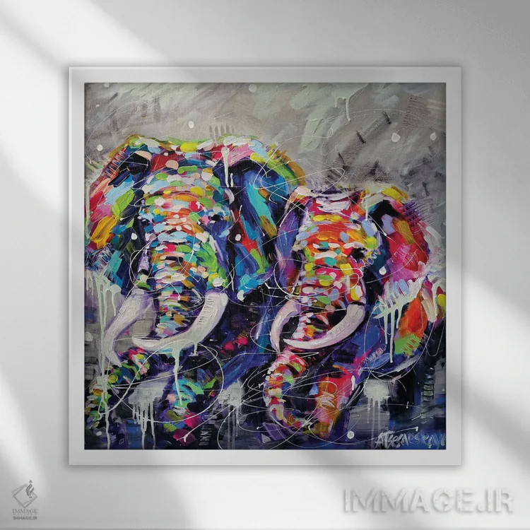 تابلو فیلهای وحشی اثر آلیاکساندرا تسسارسکایا - نمای قابدار سفید