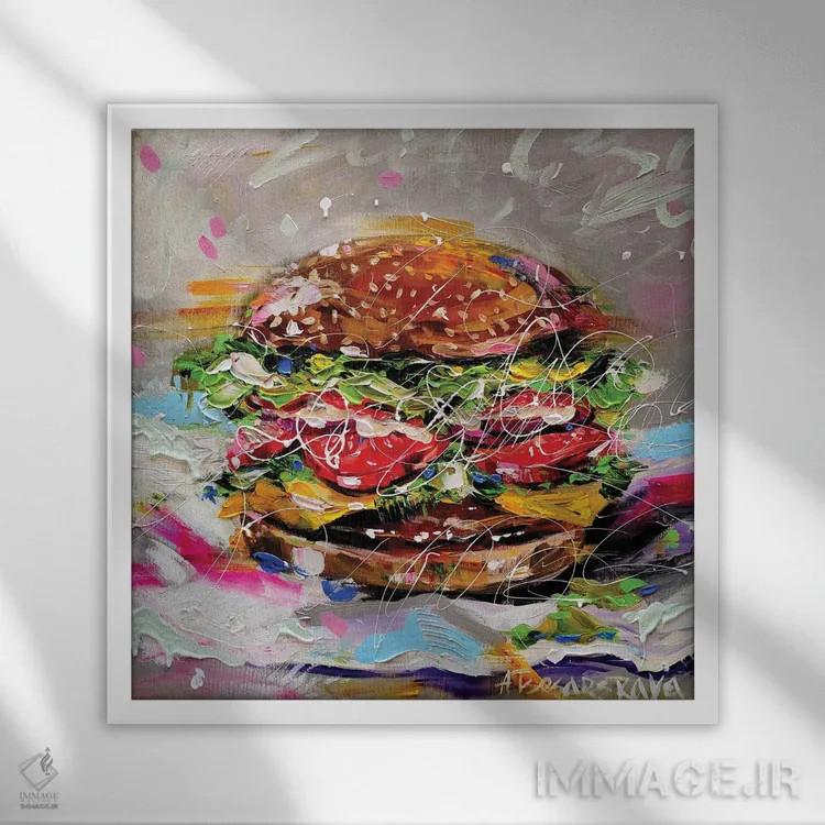 تابلو همبرگر اثر آلیاکساندرا تسسارسکایا - نمای قابدار سفید