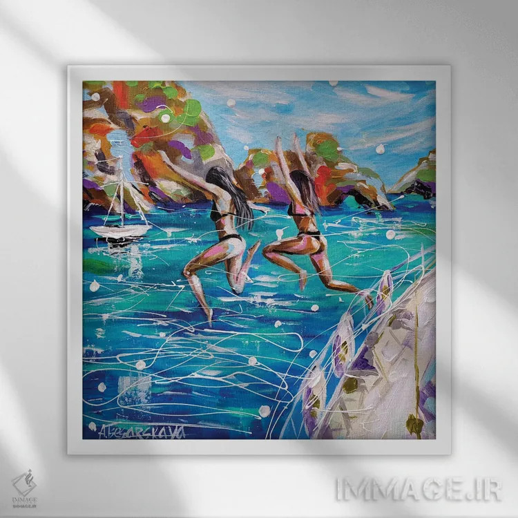 تابلو تابستان در بورا بورا اثر آلیاکساندرا تسسارسکایا - نمای قابدار سفید