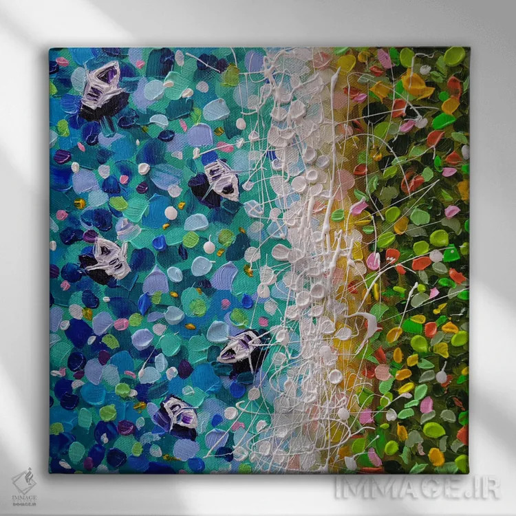 تابلو بهشت تابستانی با قایقهای بادبانی اثر آلیاکساندرا تسسارسکایا - نمای روبهرو روی دیوار