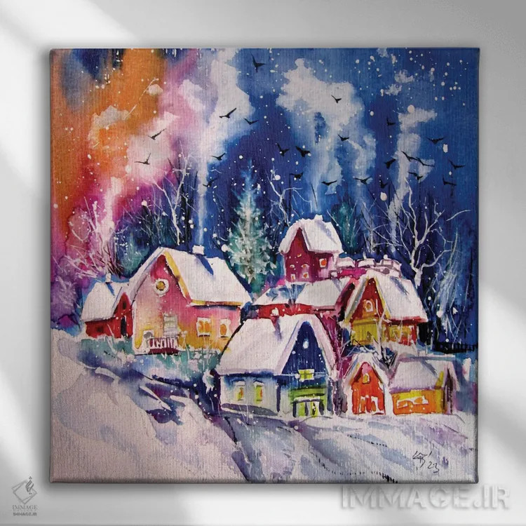 تابلو روستای یخزده ۲ اثر آنا بریجیتا کوواچ - نمای روبهرو روی دیوار