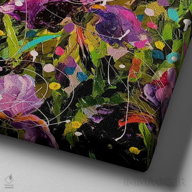 تابلو مزرعهٔ زنبق اثر آلیاکساندرا تسسارسکایا - نمای نزدیک بافت بوم